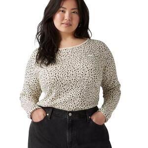 Levi's Women's Plus Size Honey Leopard Printed Long-Sleeve Top in Cream & Black